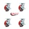 Service Caster 5 Inch Red Poly on Cast Iron Swivel Caster Set with Roller Bearings and Brakes SCC-30CS520-PUR-RS-TLB-4 - alternate 1